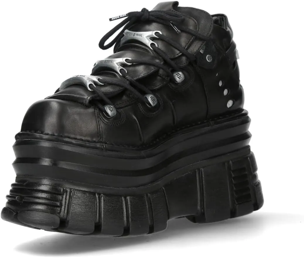 New Rock M-106-C178 Black Tower Gothic Punk Chunky Ankle Boots