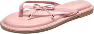 NianEr Womens Microfiber Leather Comfort Foam Bow Dress Thong Sandals Summer Fashion Flat Slip On Slides Flip Flops
