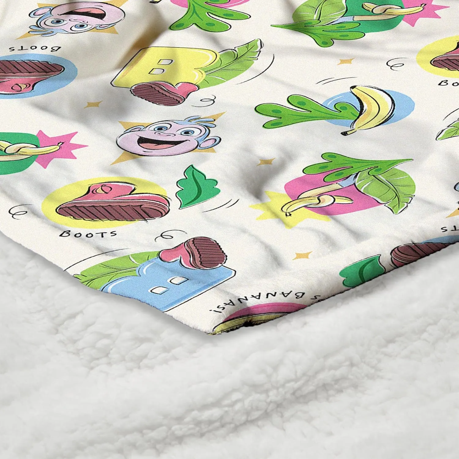 NORTHWEST Dora The Explorer Boots Pattern Silk Touch Sherpa Throw Blanket, Soft Fleece, Cartoon Character, 50 x 60 inches
