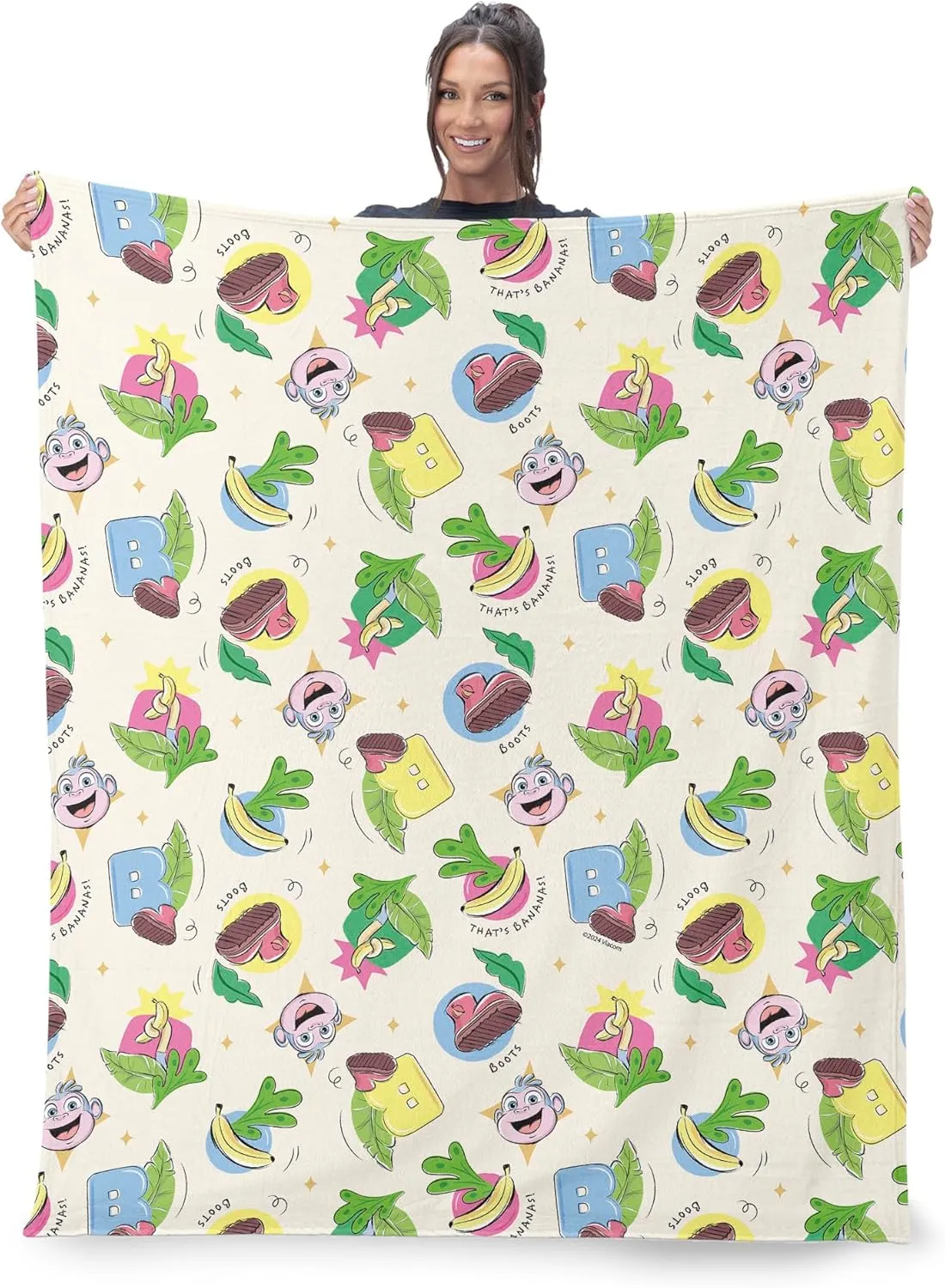 NORTHWEST Dora The Explorer Boots Pattern Silk Touch Sherpa Throw Blanket, Soft Fleece, Cartoon Character, 50 x 60 inches