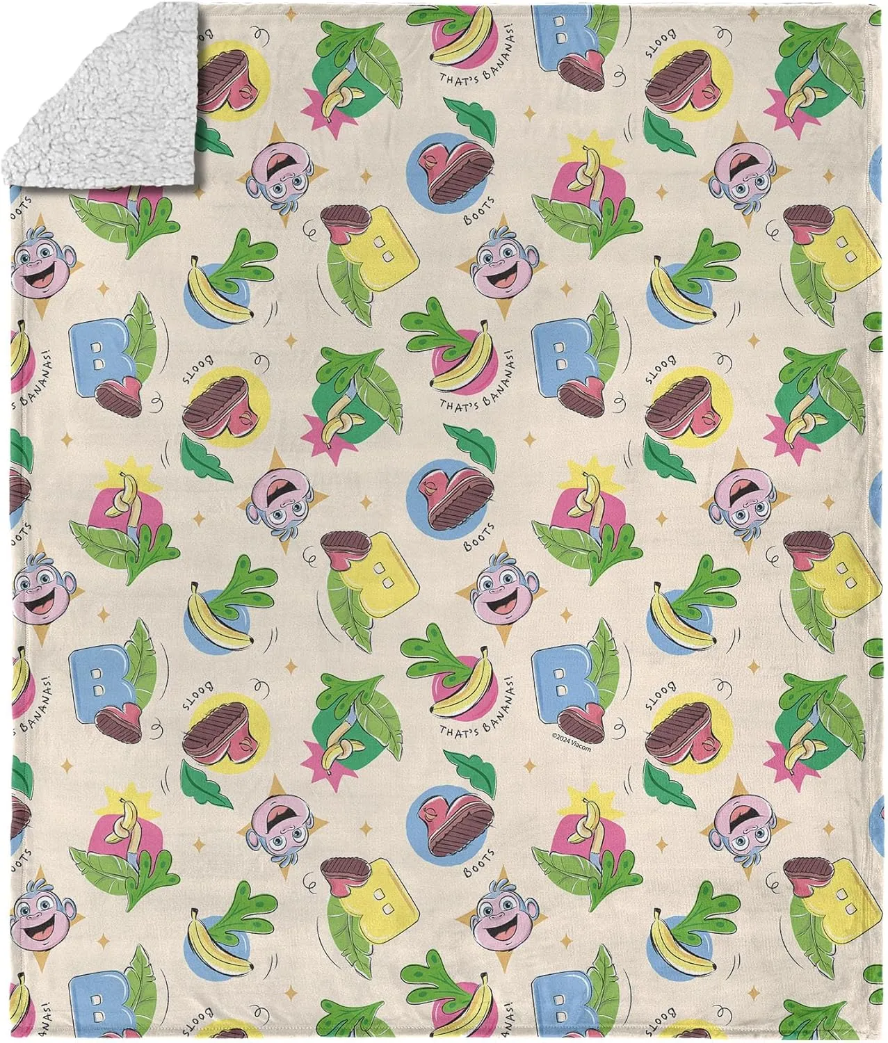 NORTHWEST Dora The Explorer Boots Pattern Silk Touch Sherpa Throw Blanket, Soft Fleece, Cartoon Character, 50 x 60 inches