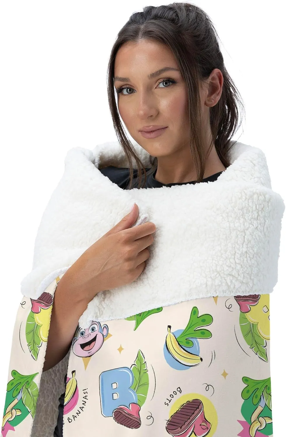 NORTHWEST Dora The Explorer Boots Pattern Silk Touch Sherpa Throw Blanket, Soft Fleece, Cartoon Character, 50 x 60 inches