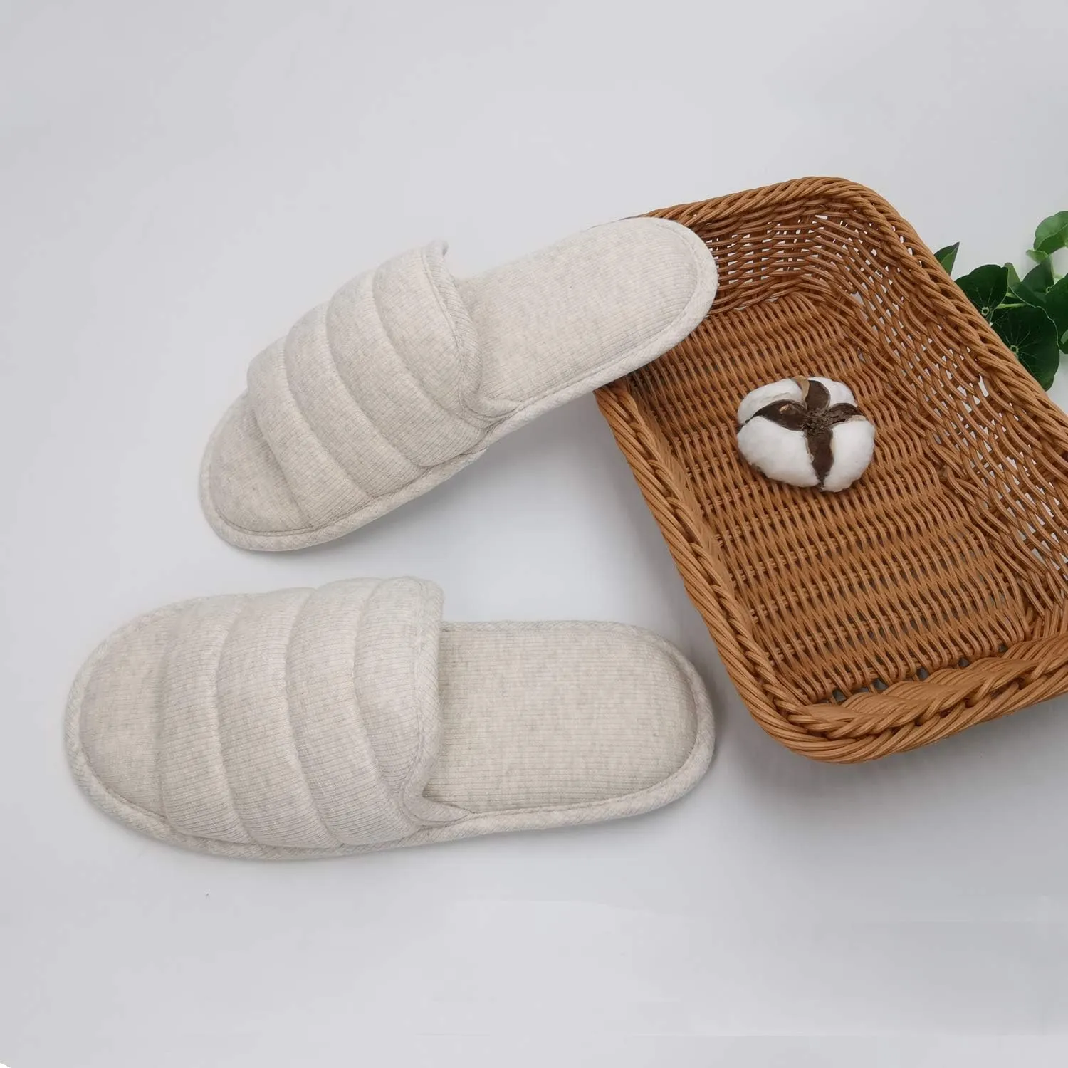 ofoot Womens Cotton Memory Foam Summer House Slippers Slides Indoor Bedroom Sandal Shoes Open Toe Washable With Non Slip Rubber Sole