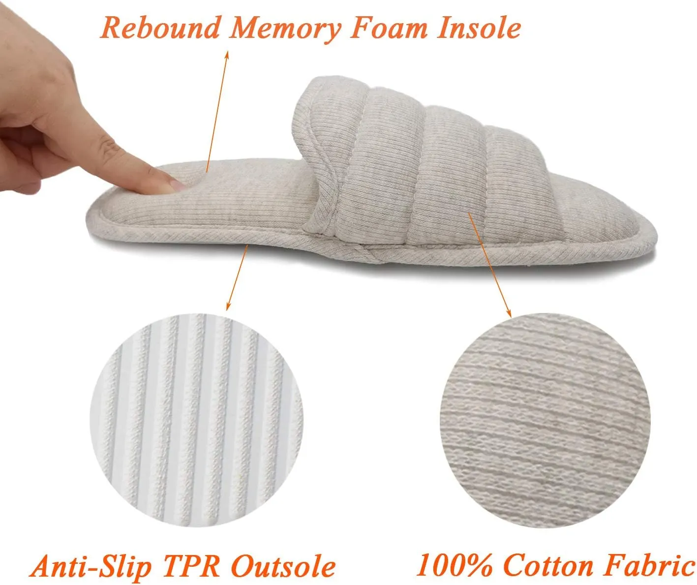 ofoot Womens Cotton Memory Foam Summer House Slippers Slides Indoor Bedroom Sandal Shoes Open Toe Washable With Non Slip Rubber Sole