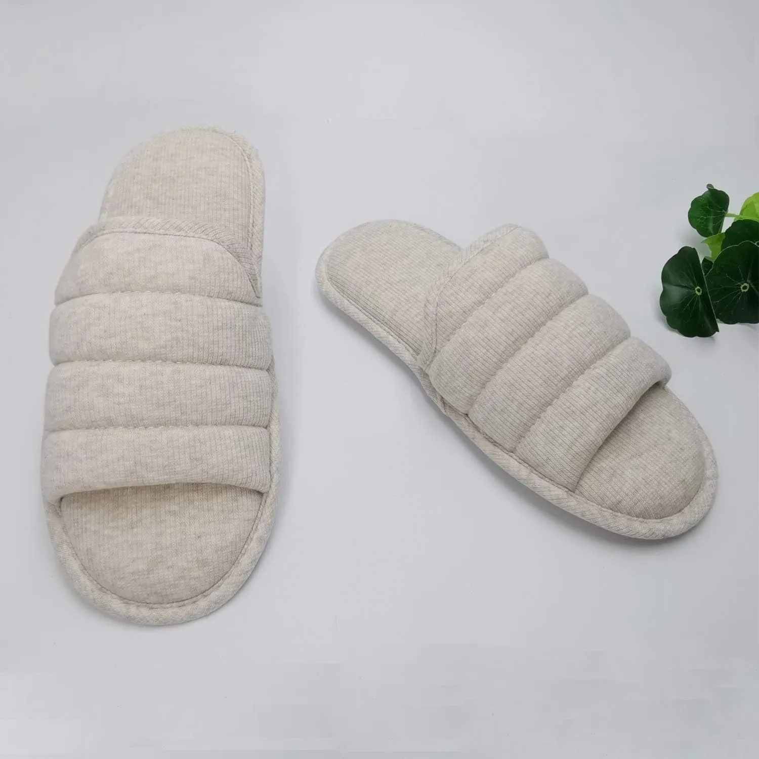 ofoot Womens Cotton Memory Foam Summer House Slippers Slides Indoor Bedroom Sandal Shoes Open Toe Washable With Non Slip Rubber Sole