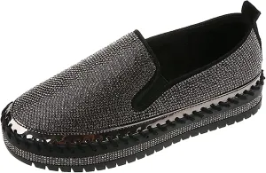oiangi Rhinestone Platform Loafers for Women Fashion European and American Large Size Flat Shoes Comfrtable Casual Trendy Shoes