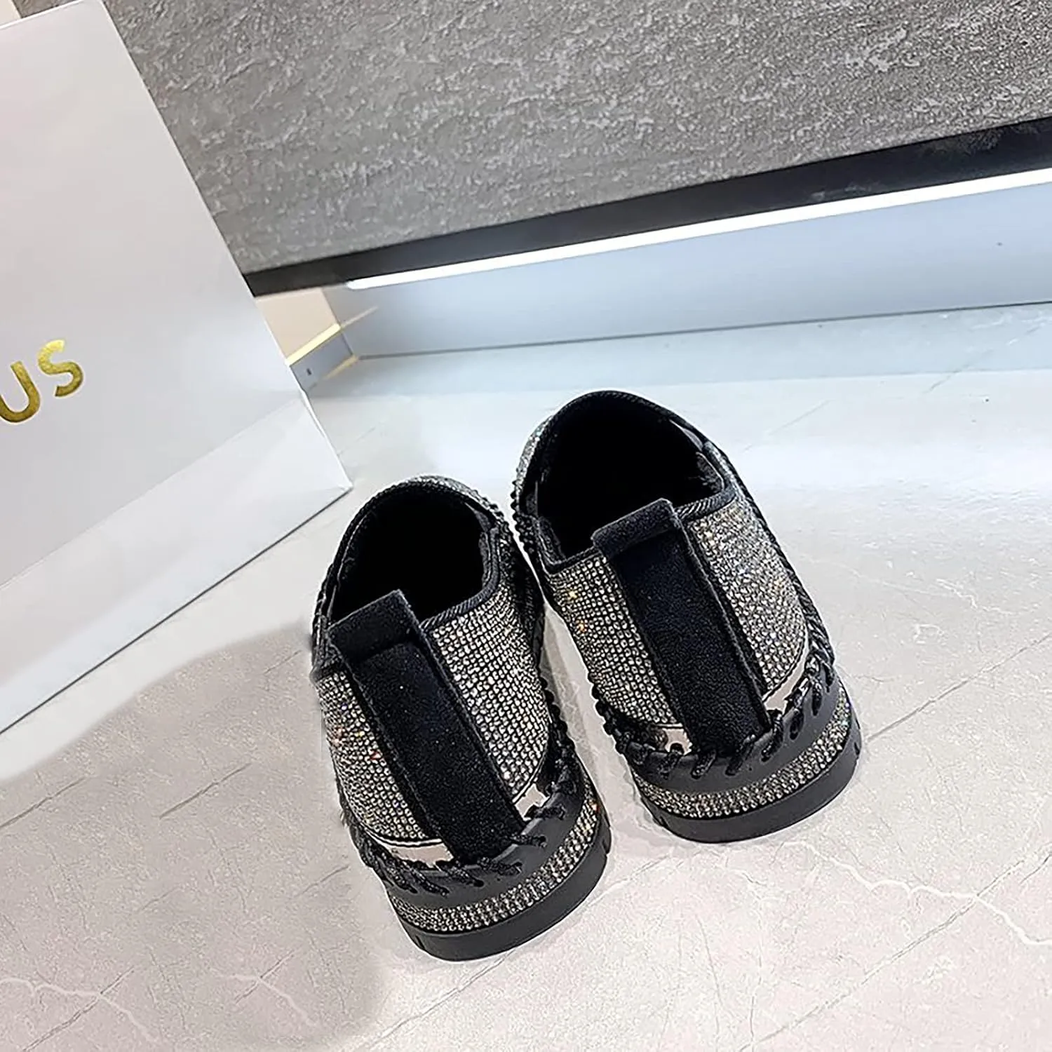 oiangi Rhinestone Platform Loafers for Women Fashion European and American Large Size Flat Shoes Comfrtable Casual Trendy Shoes