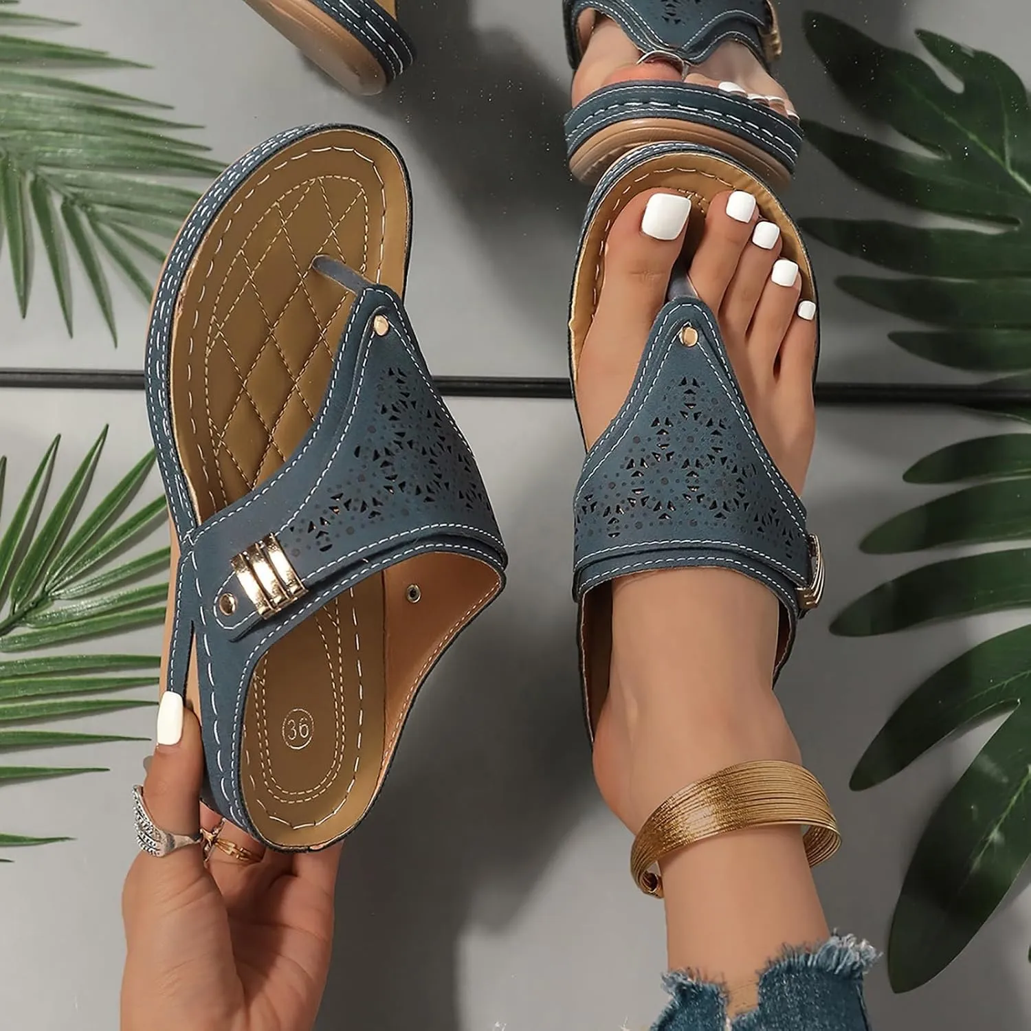 Orthopedic Sandals for Women - Arch Support Wedge Flip Flops, Summer 2025 Comfortable Dressy Casual Beach Slippers