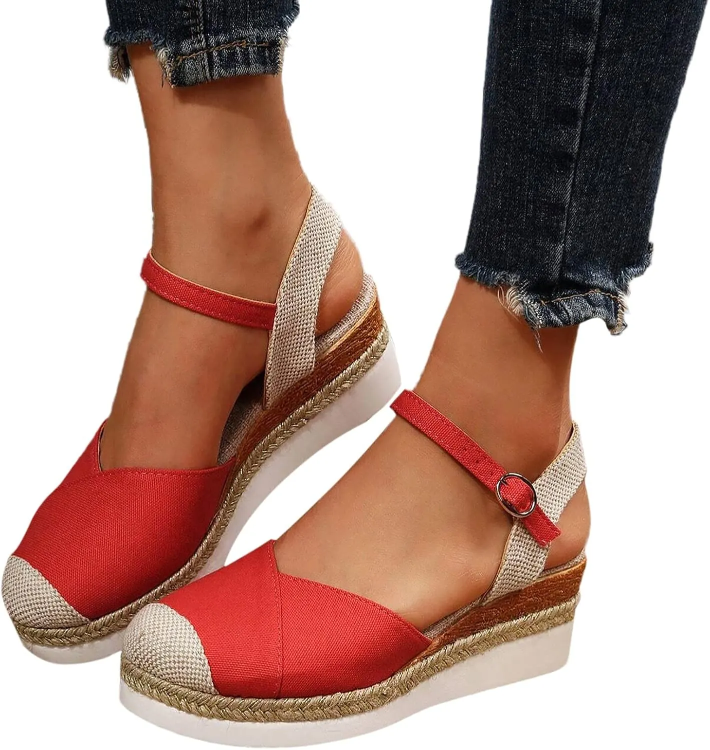 Orthopedic Sandals With Arch Support For Women Wedge 2025 Summer Casual Closed Toe Espadrilles Low Heel Sandals Dressy Comfortable Walking Ankle Strap Wide Width Sandal