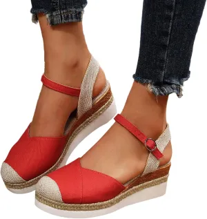 Orthopedic Sandals With Arch Support For Women Wedge 2025 Summer Casual Closed Toe Espadrilles Low Heel Sandals Dressy Comfortable Walking Ankle Strap Wide Width Sandal