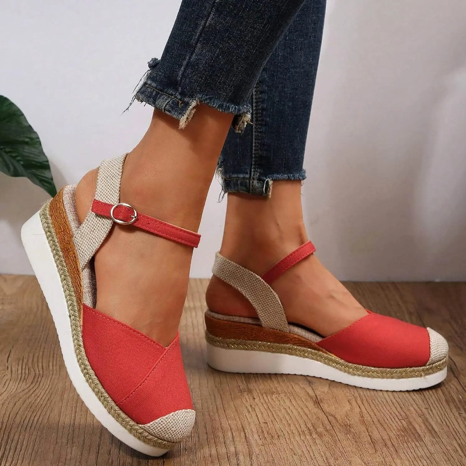 Orthopedic Sandals With Arch Support For Women Wedge 2025 Summer Casual Closed Toe Espadrilles Low Heel Sandals Dressy Comfortable Walking Ankle Strap Wide Width Sandal
