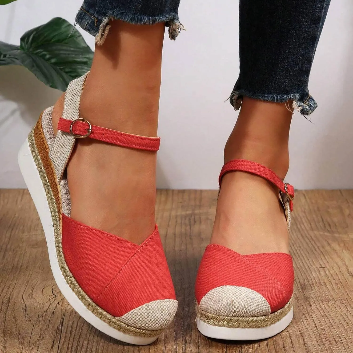 Orthopedic Sandals With Arch Support For Women Wedge 2025 Summer Casual Closed Toe Espadrilles Low Heel Sandals Dressy Comfortable Walking Ankle Strap Wide Width Sandal