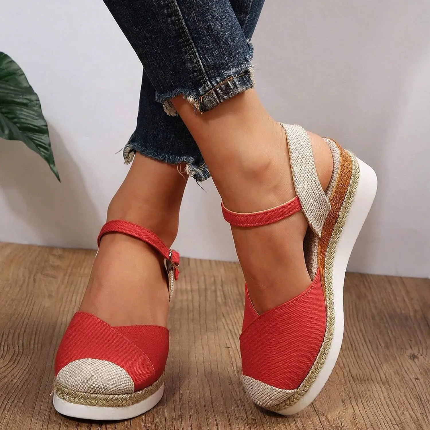 Orthopedic Sandals With Arch Support For Women Wedge 2025 Summer Casual Closed Toe Espadrilles Low Heel Sandals Dressy Comfortable Walking Ankle Strap Wide Width Sandal