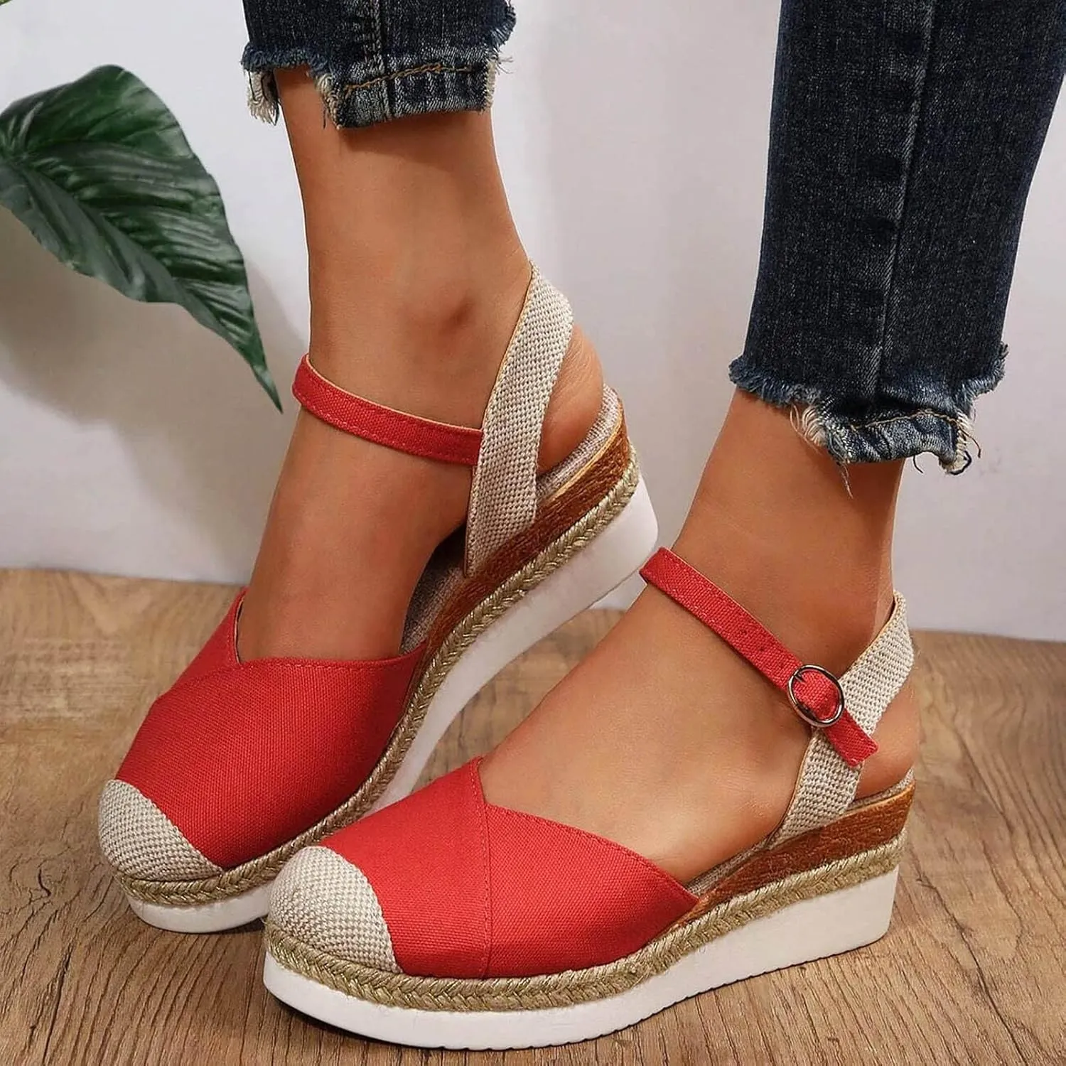 Orthopedic Sandals With Arch Support For Women Wedge 2025 Summer Casual Closed Toe Espadrilles Low Heel Sandals Dressy Comfortable Walking Ankle Strap Wide Width Sandal