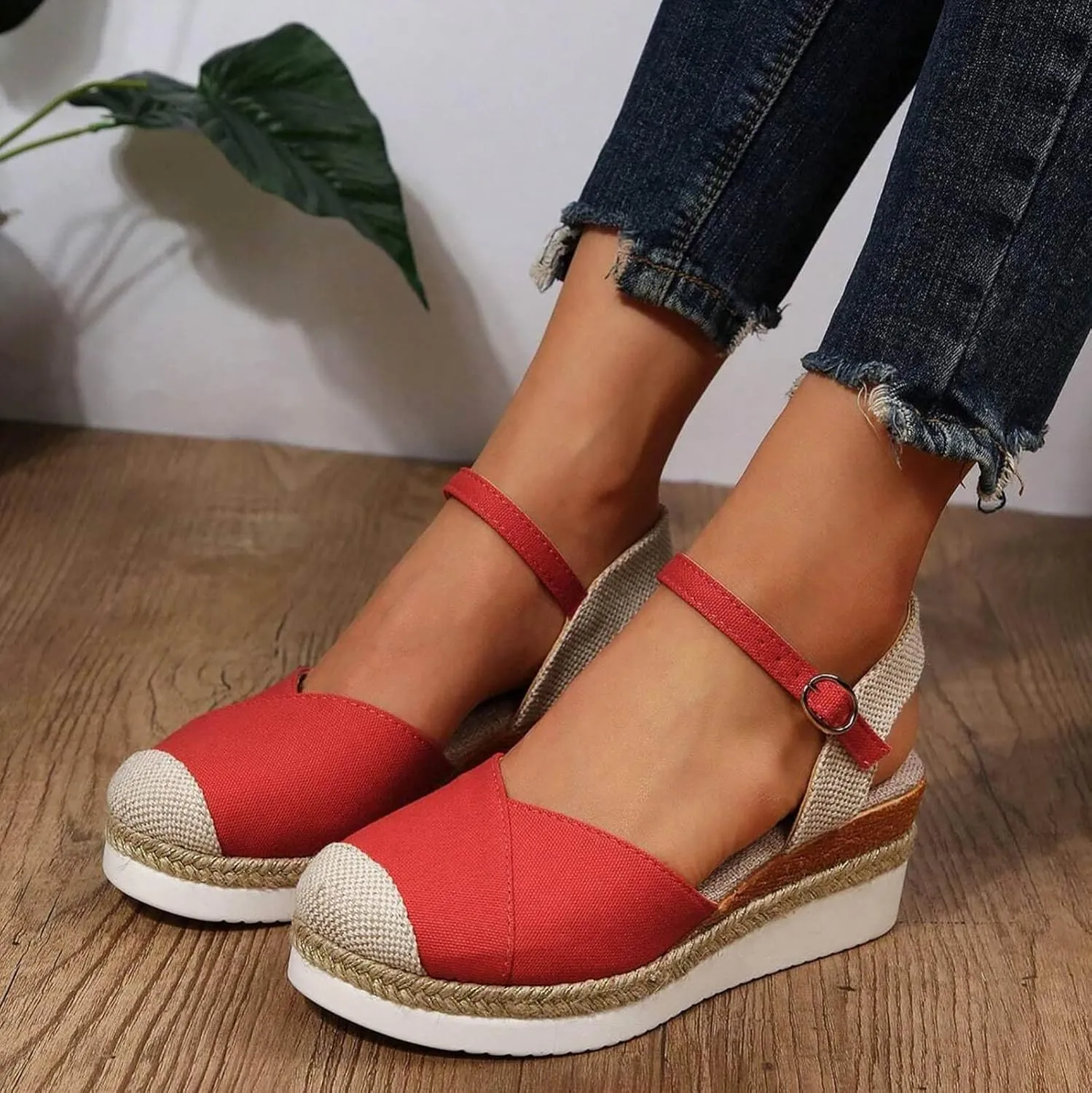 Orthopedic Sandals With Arch Support For Women Wedge 2025 Summer Casual Closed Toe Espadrilles Low Heel Sandals Dressy Comfortable Walking Ankle Strap Wide Width Sandal