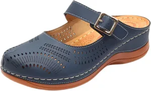 Orthopedic Slippers for Women Dressy Casual Comfort Summer Slippers Closed Toe Ankle Strap Metal Buckle Sandals Comfortable Orthotic Footwear Casual Walking Wedges
