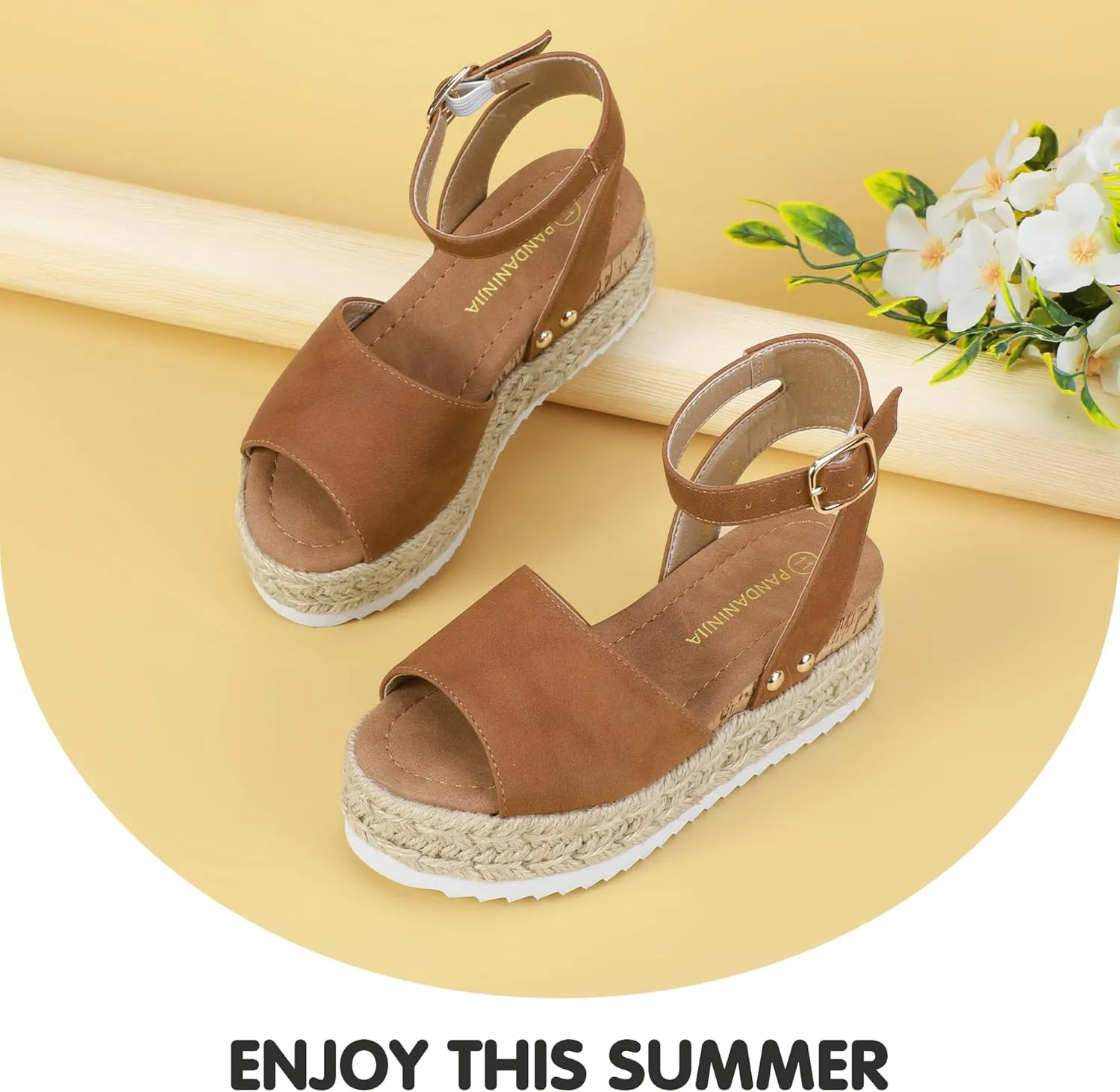 PANDANINJIA Girls Sandals Flatform Wedge Open Toe Summer Shoes Little Big Kid Flower Girl Heels Dress Shoes