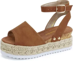PANDANINJIA Girls Sandals Flatform Wedge Open Toe Summer Shoes Little Big Kid Flower Girl Heels Dress Shoes
