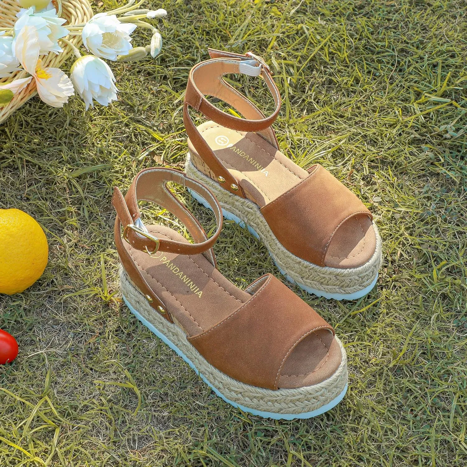 PANDANINJIA Girls Sandals Flatform Wedge Open Toe Summer Shoes Little Big Kid Flower Girl Heels Dress Shoes