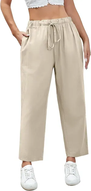 PantalóN De Lino para Mujer Pants Lightweight Elastic Waist Cropped Pants Plus Size Solid Trousers Women's Linen s
