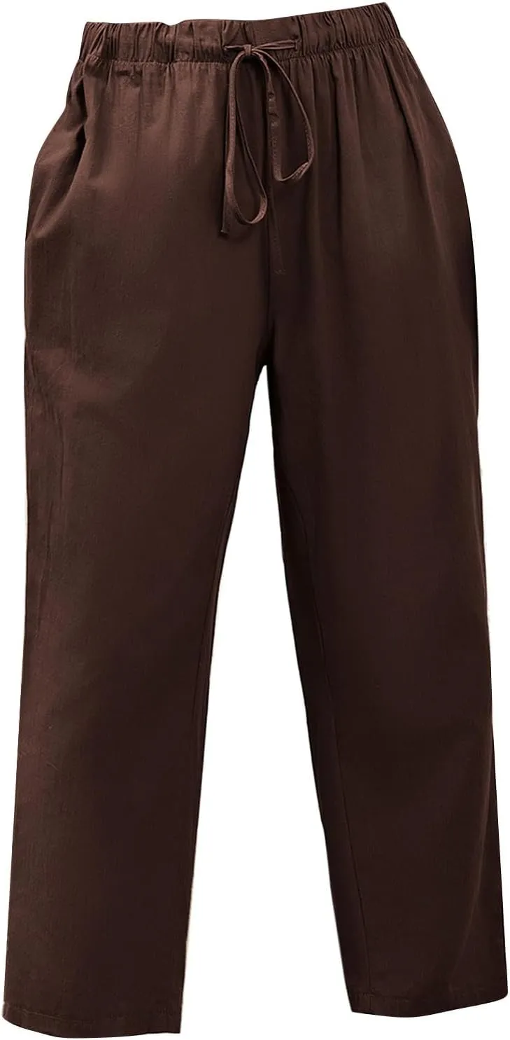PantalóN De Lino para Mujer Pants Lightweight Elastic Waist Cropped Pants Plus Size Solid Trousers Women's Linen s