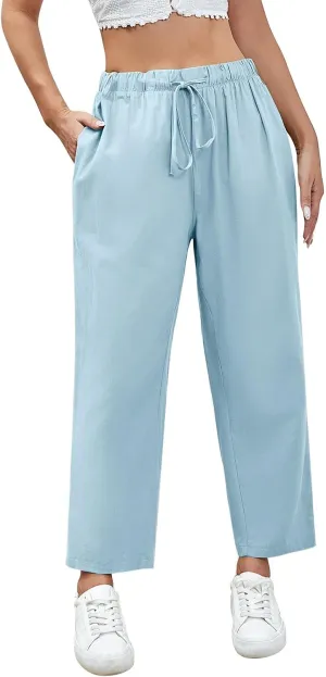 PantalóN De Lino para Mujer Pants Lightweight Elastic Waist Cropped Pants Plus Size Solid Trousers Women's Linen s