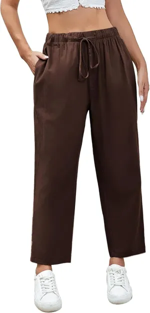 PantalóN De Lino para Mujer Pants Lightweight Elastic Waist Cropped Pants Plus Size Solid Trousers Women's Linen s