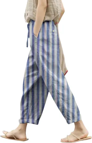 Pantalon De Lino para Mujer Drawstring Pants Linen Blend Pants