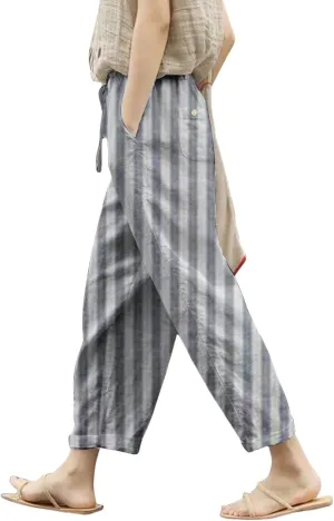 Pantalon De Lino para Mujer Drawstring Pants Linen Blend Pants