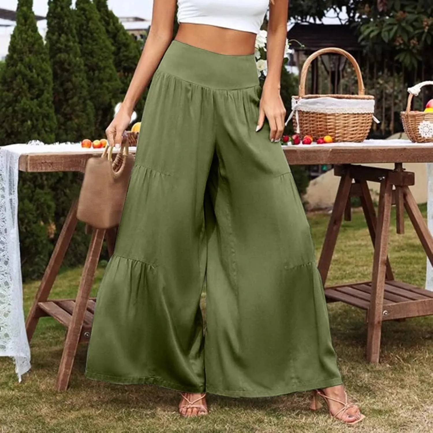 Pants for Women Resort Wear for Women 2025 Wide Leg Pants Ladies Trousers Linen Clothing