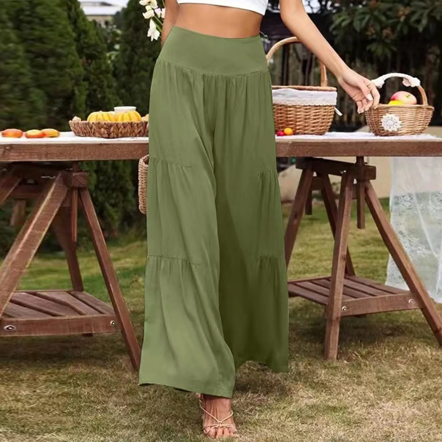 Pants for Women Resort Wear for Women 2025 Wide Leg Pants Ladies Trousers Linen Clothing