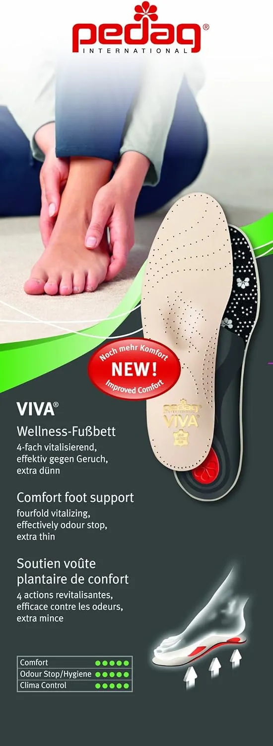 Pedag Viva | Leather Arch Support Inserts | Handmade in Germany | Plantar Fasciitis Relief | Heel Cushion | Activated Charcoal Odor Control | Metatarsal Support Pad | Tan | Men US 12/ EU 45