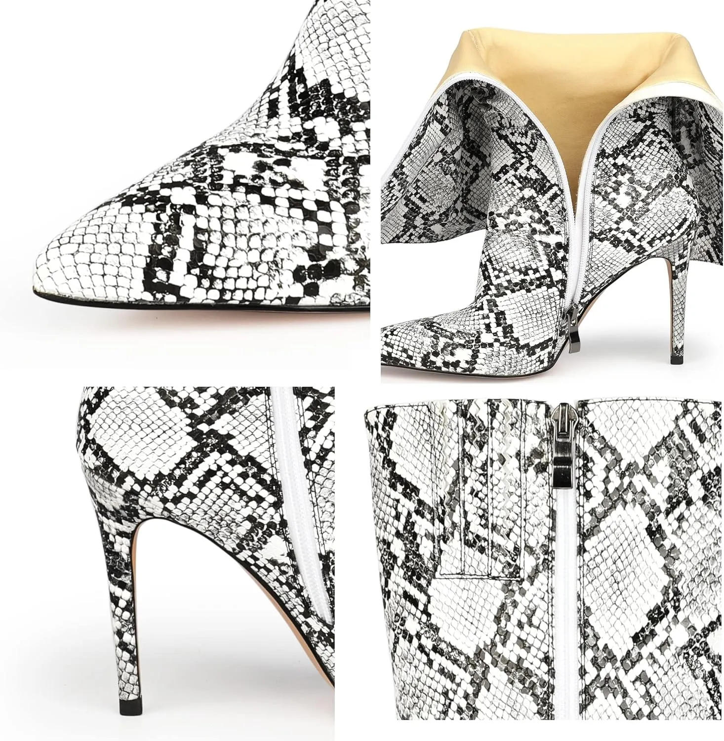 perixir Snakeskin Boots Knee High Boots Women Sexy Stunning and Stylish Exquisite Pointed Toe Fine High Heels Pleated