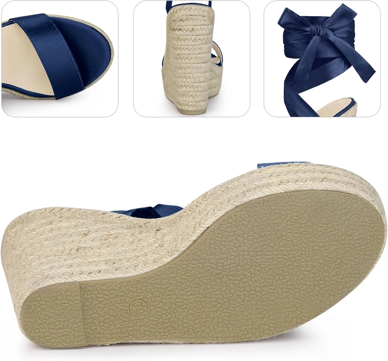 Perphy Platform Bow Ankle Tie Espadrilles Satin Lace Up Wedge Sandals for Women