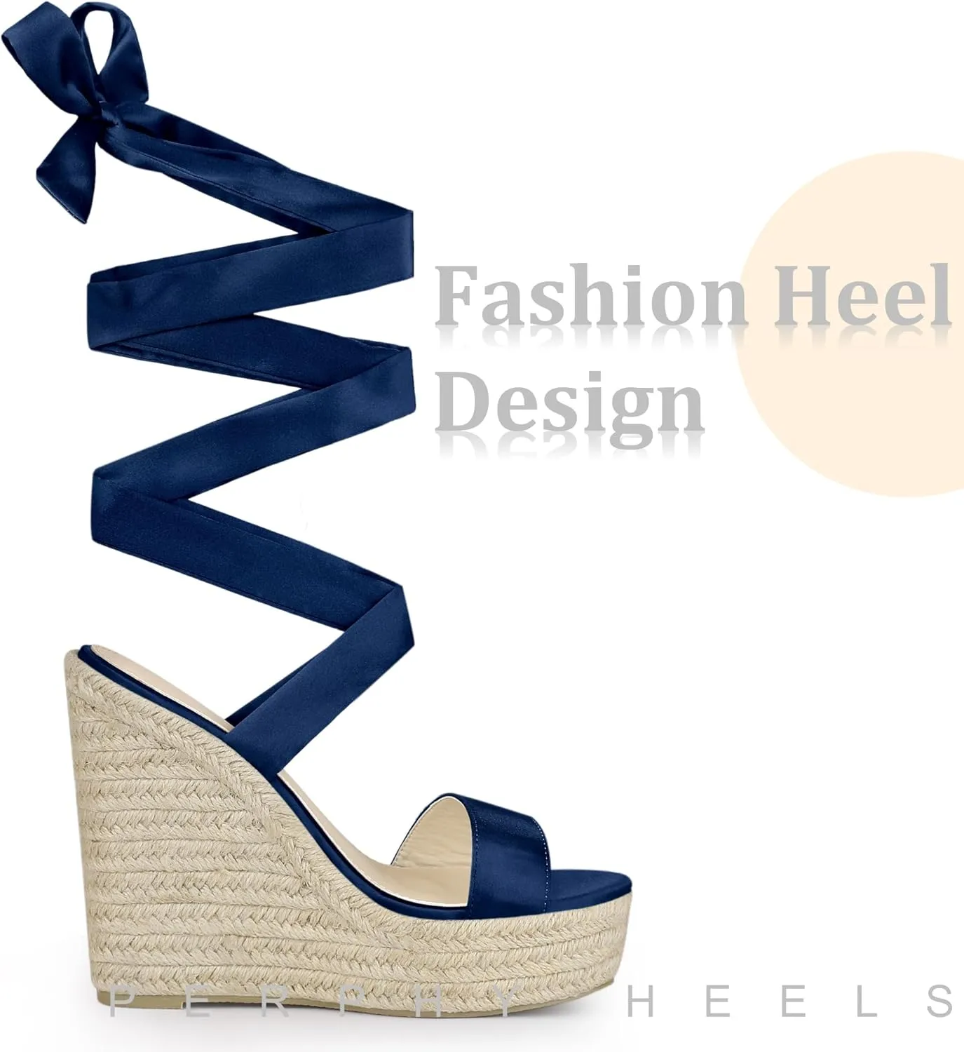 Perphy Platform Bow Ankle Tie Espadrilles Satin Lace Up Wedge Sandals for Women