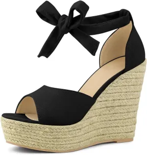 Perphy Platform Espadrilles Ankle Tie Sandals Peep Toe Wedges for Women