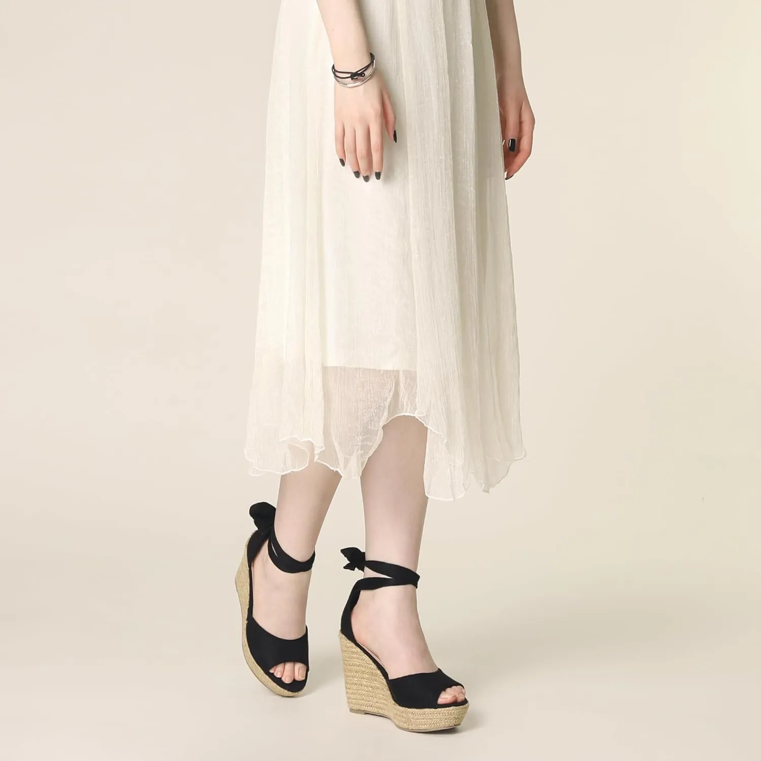 Perphy Platform Espadrilles Ankle Tie Sandals Peep Toe Wedges for Women
