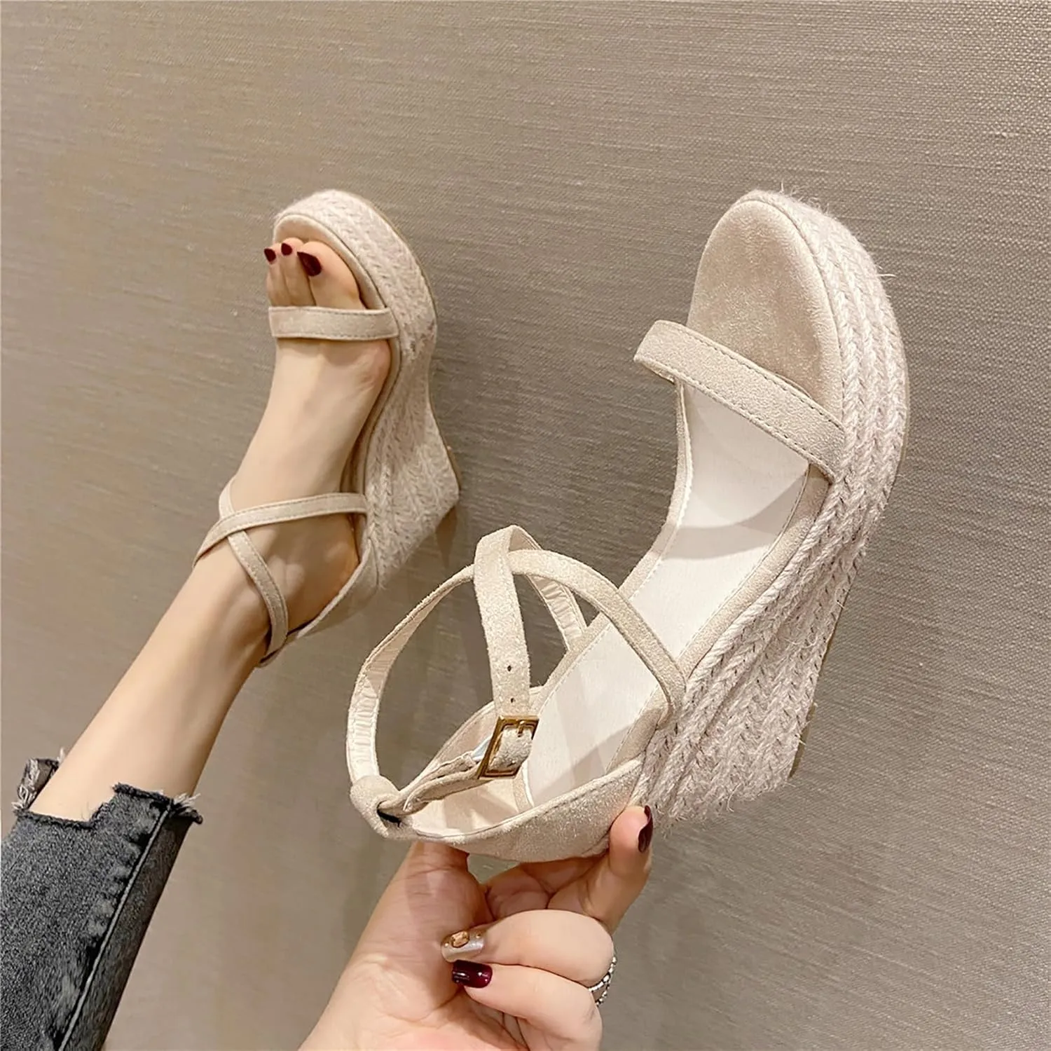 Platform High Heels Medium Width Comfortable Wedge Sandals for Women Dressy Espadrilles Wedding Summer