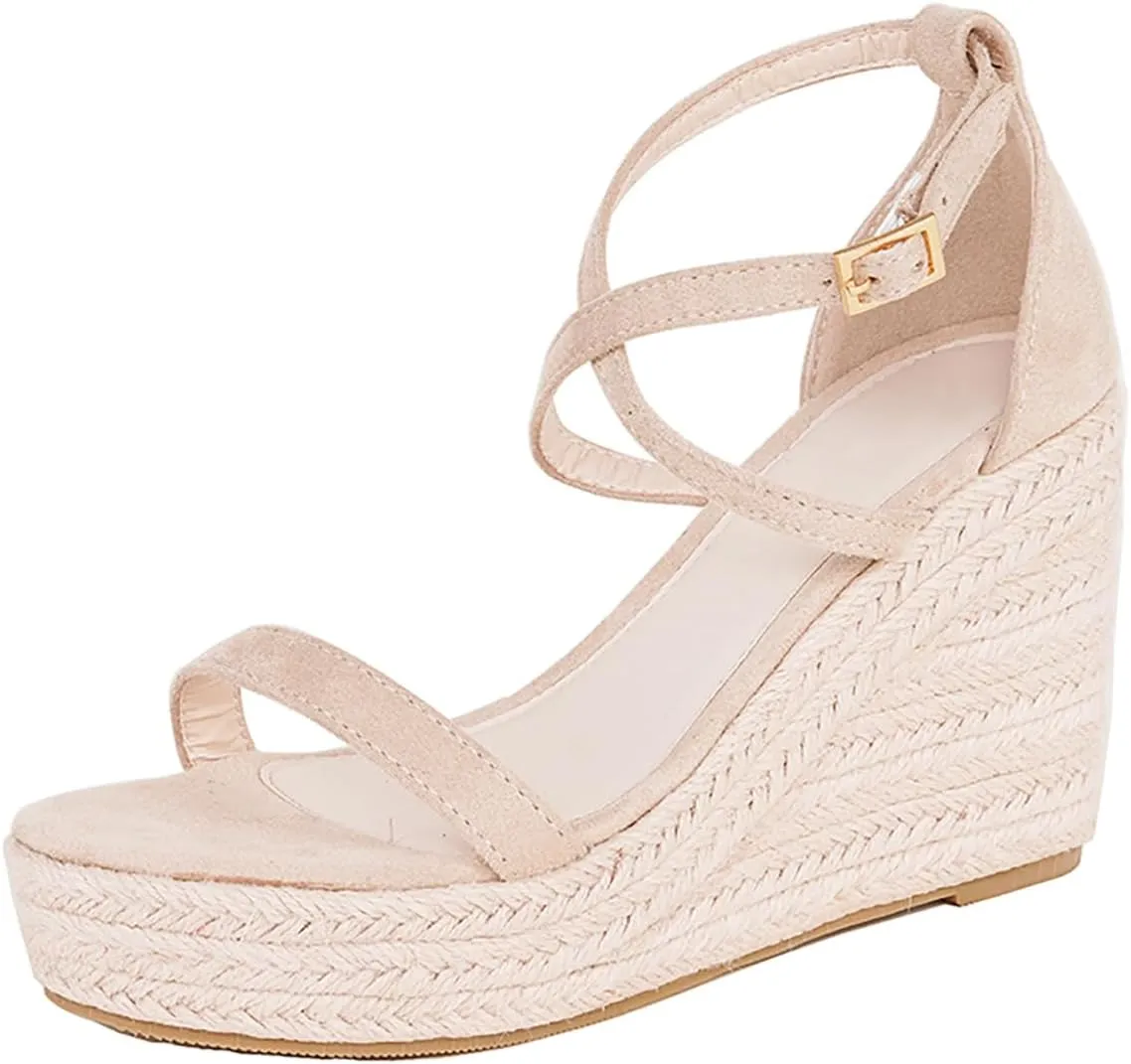 Platform High Heels Medium Width Comfortable Wedge Sandals for Women Dressy Espadrilles Wedding Summer