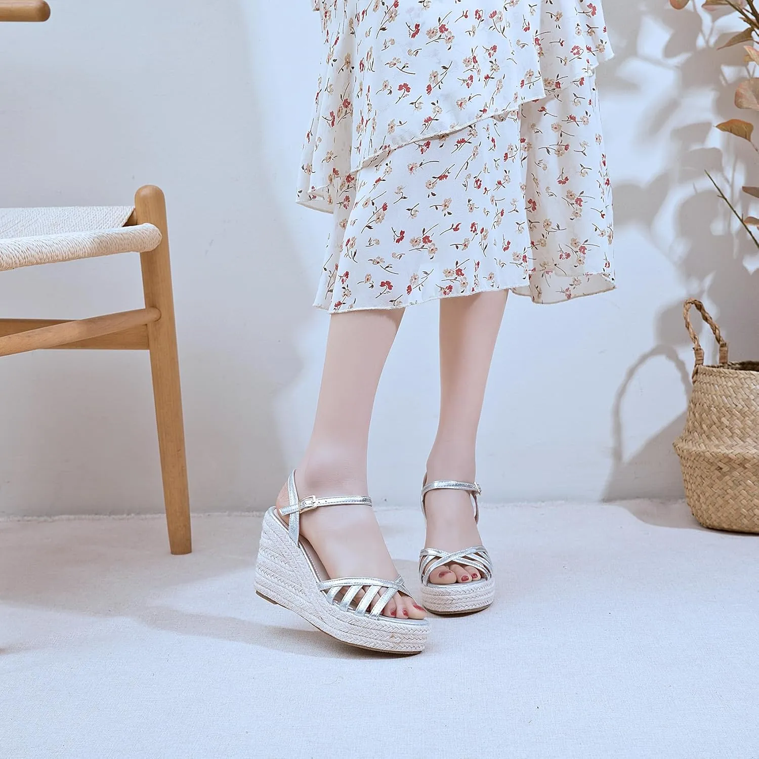 Platform High Heels Medium Width Comfortable Wedge Sandals for Women Dressy Espadrilles Wedding Summer