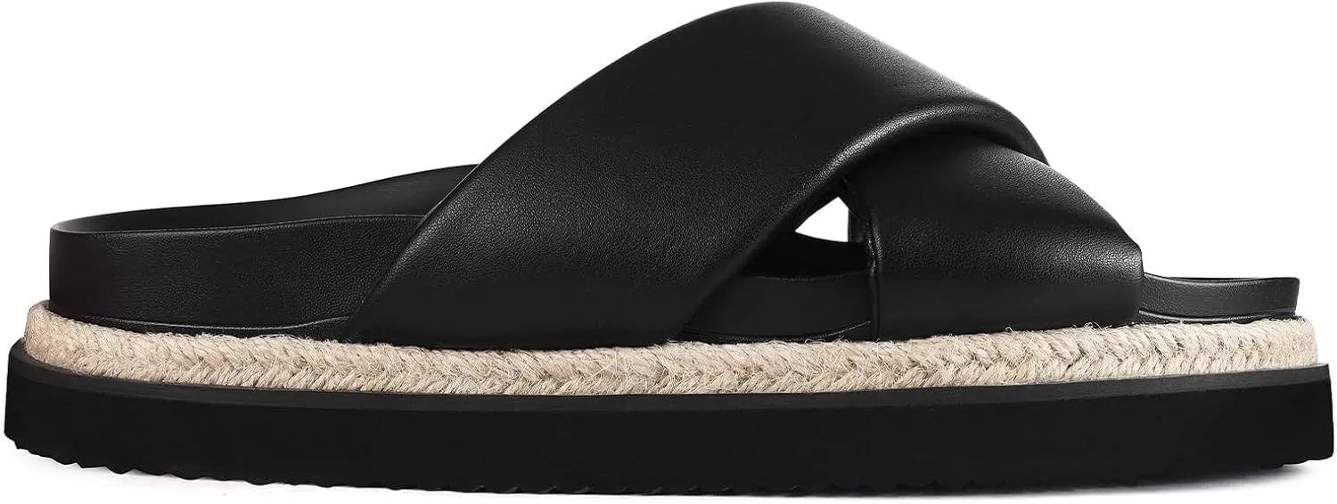 Platform Sandals for Women 2025 Raffia Espadrilles Slides Slip On Open Toe Summer Sandals with Criss Cross Decor