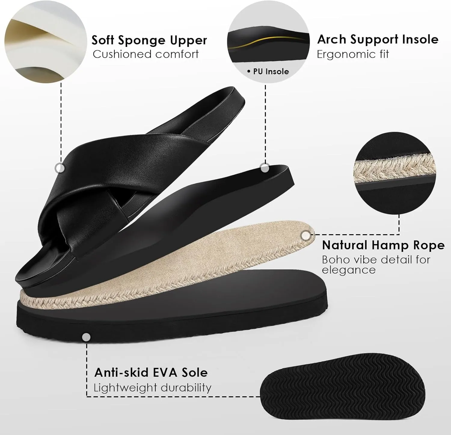 Platform Sandals for Women 2025 Raffia Espadrilles Slides Slip On Open Toe Summer Sandals with Criss Cross Decor