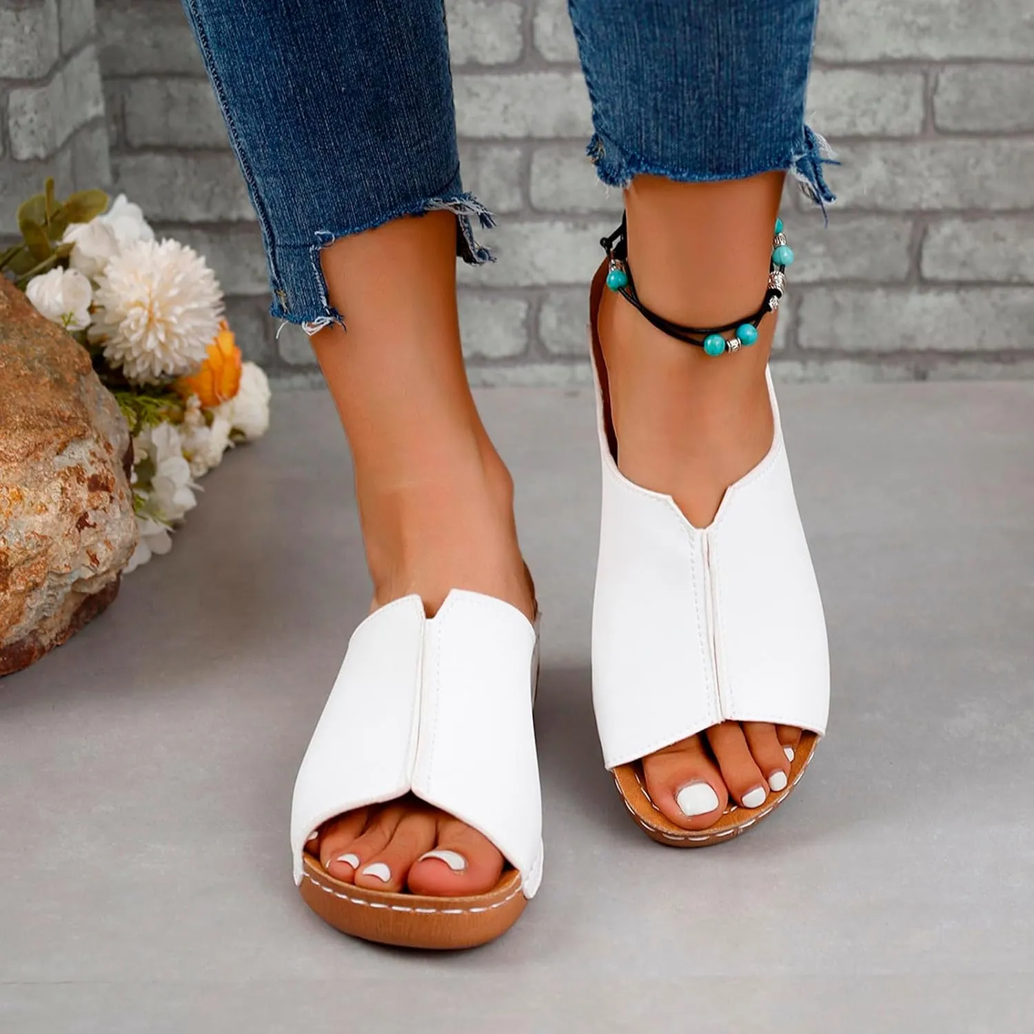 Platform Sandals Women Orthopedic Slip On Slide Slippers with Arch Support Comfort Beach Outdoor Walking Summer Shoes