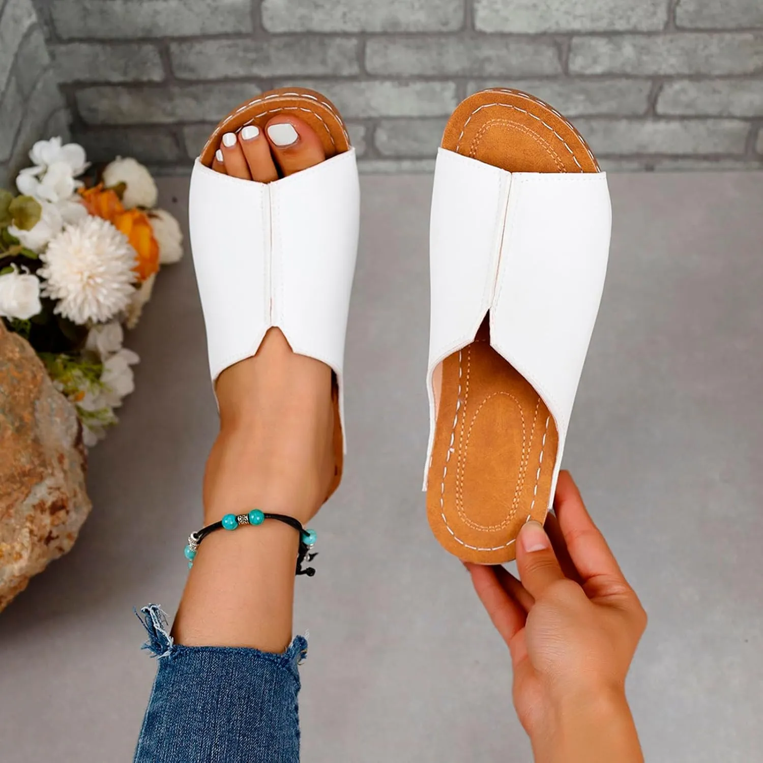 Platform Sandals Women Orthopedic Slip On Slide Slippers with Arch Support Comfort Beach Outdoor Walking Summer Shoes