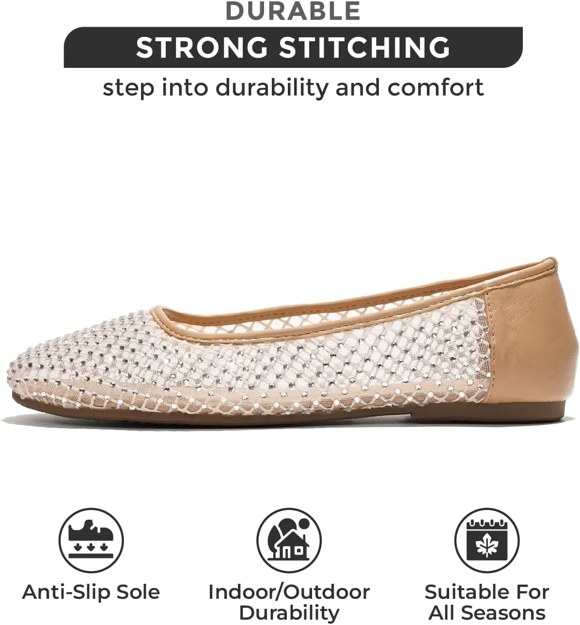 Project Cloud Mesh Womens Flats - Memory Foam Ballet Flats Shoes for Women - Non Slip Ballerina Womens Sneakers - Trendy Slip on Flat Shoes for Women (Ruthie)