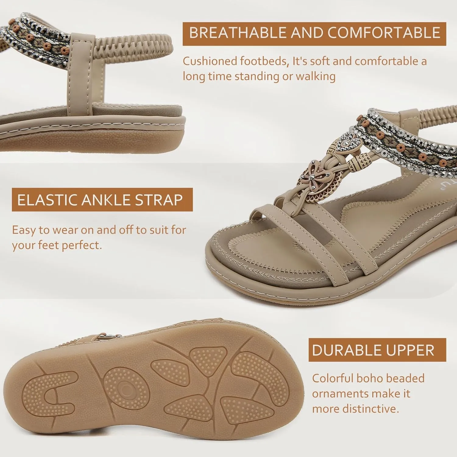 Qiucdzi Flat Sandals for Women Fashion Summer Comfortable Slip-on Casual Beach Shoes Dress Strap Elastic Sandals for lady