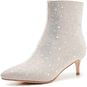 Rhinestone Booties Kitten Heel Sparkle Boots For Women Sequin Bedazzled
