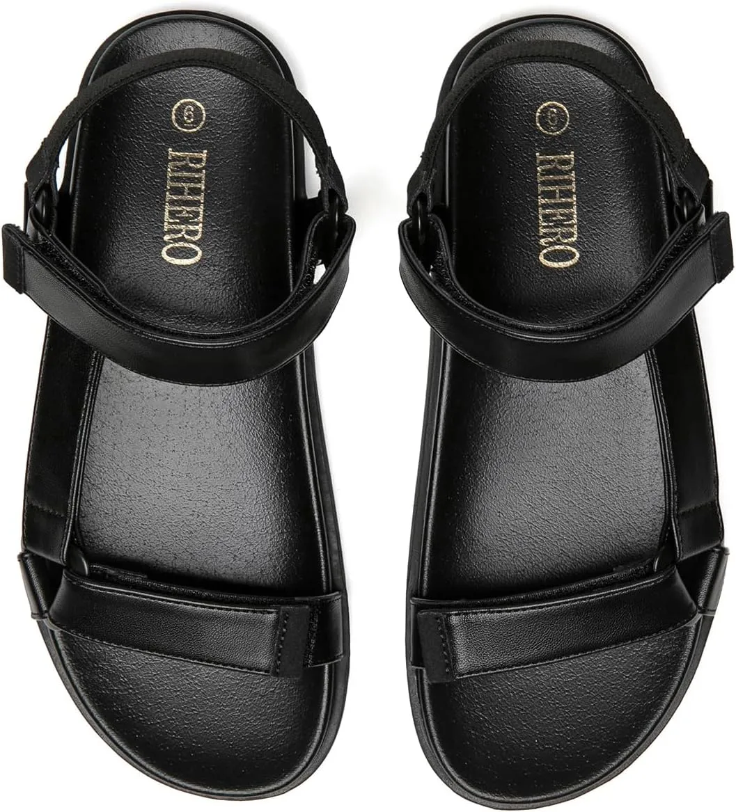 Rihero Women's Flat Sandals Comfortable Open Toe Adjustable Strap Walking Footbed Sandals