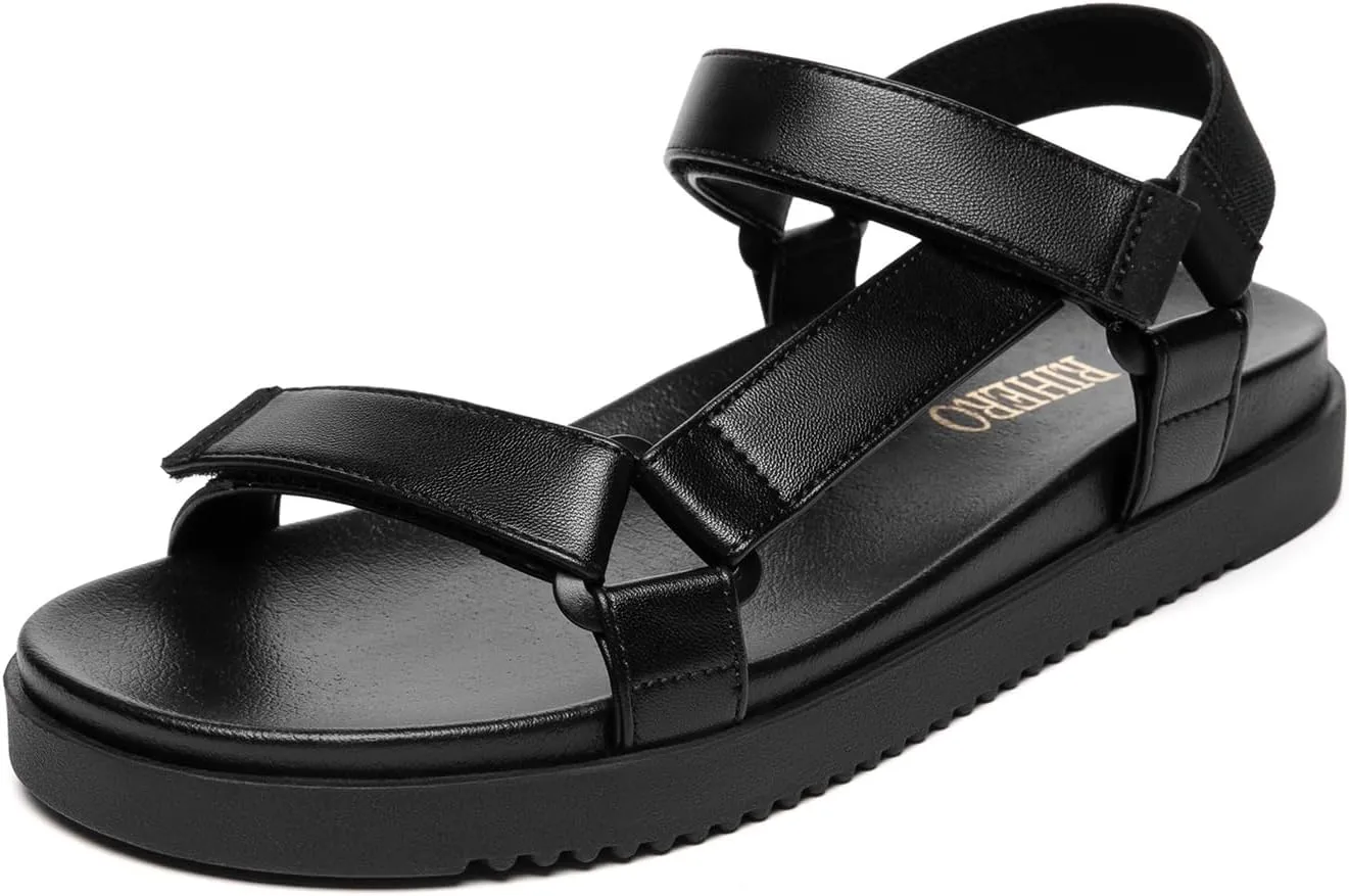 Rihero Women's Flat Sandals Comfortable Open Toe Adjustable Strap Walking Footbed Sandals