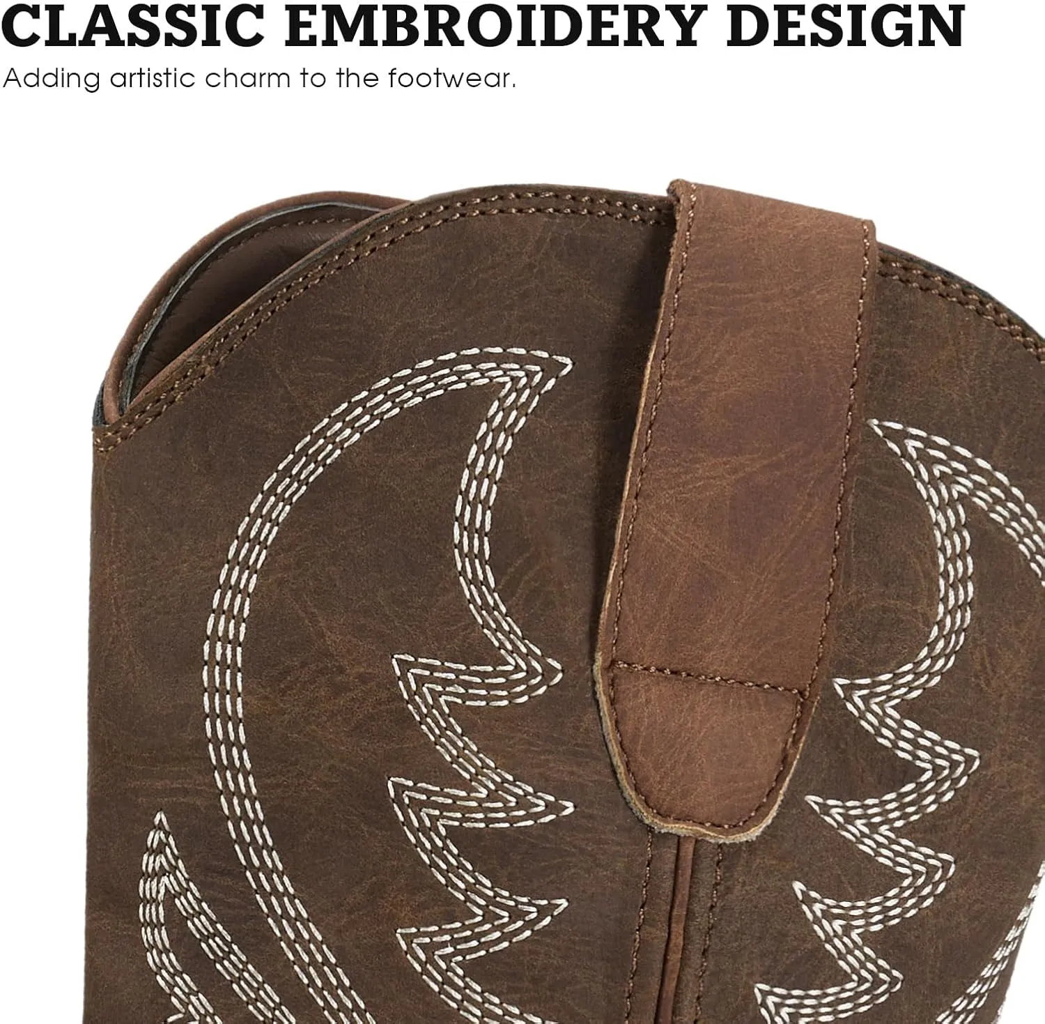 Rollda Cowboy Boots for Men Western Boots Men's Square Toe Chunky Heel Mid-Calf Boots Classic Embroidered Pull On Boots